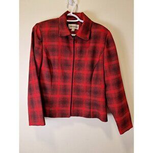 Vintage Danny & Nicole Red & Black Plaid Long Sleeve Zip-Up Jacket Women's 12P